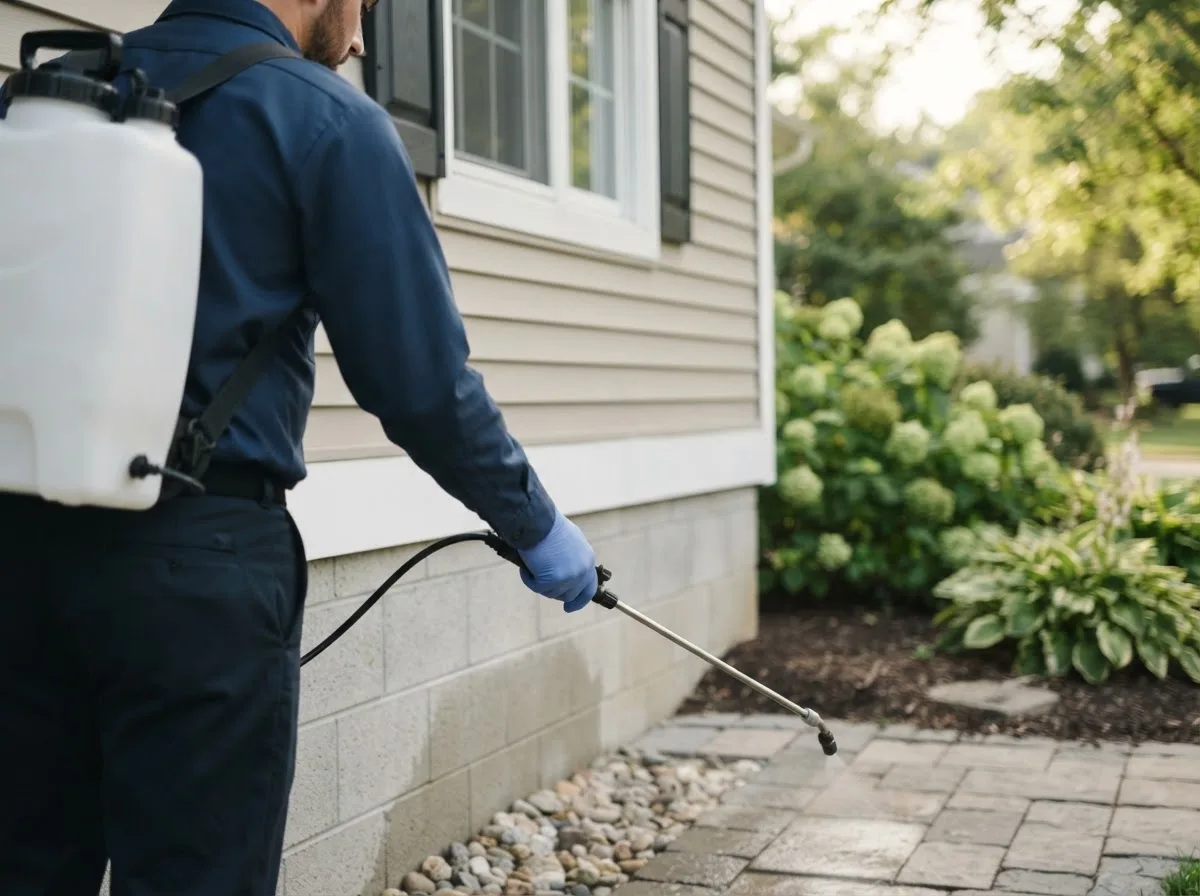 Pest control technician inspecting a home in Navarre, OH
